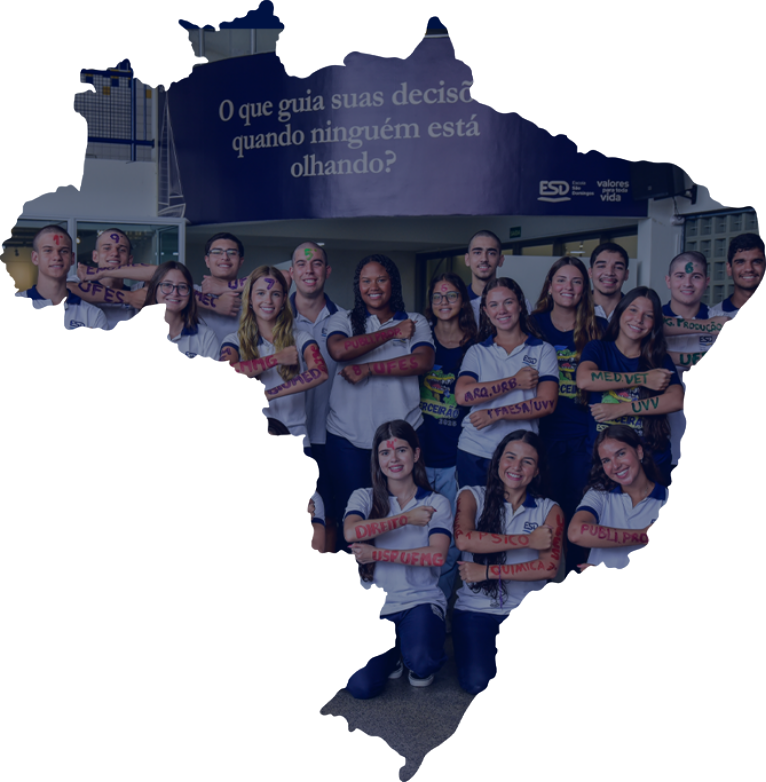 Mapa do Brasil destacando o desempenho da ESD no Enem